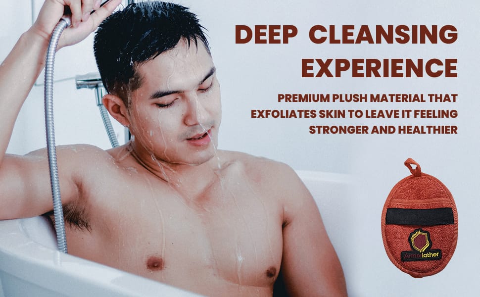 Armorlather Premium Exfoliating Loofah Sponge Pads with Soap Insert & Durable Strap – 3 Pack (Red, Tan, Grey) – For Men & Women